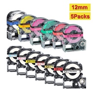 5Pcs Label Tape SS12KW/SC12BW/SC12RW/SC12YW/ST12KW/SC12GW/SS12R LC-4WBN 12mm Cassette Ribbon Label P