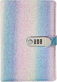 NectaRoy Diary with Lock, Glitter Material Diary, A5 Travel Journal, Diary for Girls, for Office, Sc