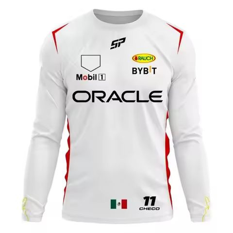 F1 Team Long Sleeve T-shirt Spring And Autumn Edition Extra Large Men's T-shirt 2024 Red Team Checo 
