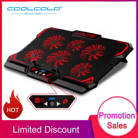COOLCOLD 17inch Gaming Laptop Cooler Six Fan Led Screen Two USB Port 2600RPM Laptop Cooling Pad Note