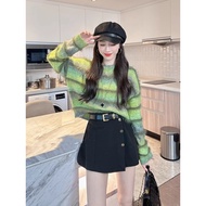 sweater woman winter sweater woman Gradient Contrast Striped Loose Short Autumn and Winter Sweater