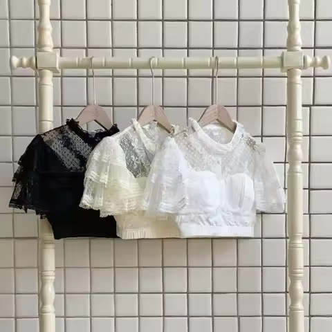 IMU Spring Summer Japanese Lolita Bottoming Shirt Women Sweet Cute Lace Y2k Design Harajuku Blouse F