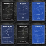 Air Force Plane Airbus A-340 B-747 Patent Prints Airplane Poster Fighter Blueprint Canvas Painting W
