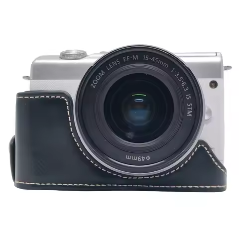 Camera Half Case for Canon EOS M10 / M100 / M200 Faux Leather Hand Grip Case Removable Battery Acces