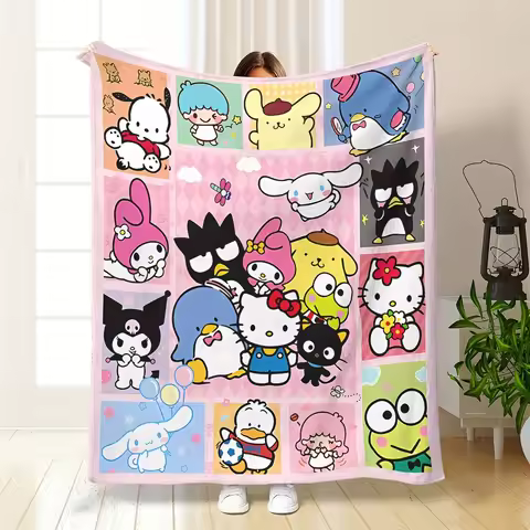 1pc Sanrio All-Stars Collage Flannel Blanket | Soft Flannel Material | Cozy Bedroom/Living Room/Camp