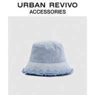 [Ready Stock] URBAN REVIVO2024 Spring New Style Female Denim Gradient Frayed Sunshade Bucket Hat UAWA40025