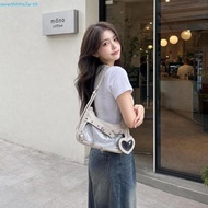 SEVENHOME3E Heart Pendant Shoulder Bag, Solid Color Ribbon Design Lolita Jk Ita Bag, Kawaii Transpar