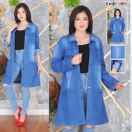 TM mode Jaket Jeans Wanita Jumbo Panjang / Jaket Jeans Sobek Panjang / Jaket Jeans Muslimah Panjang Jumbo / Jaket Jeans Wanita Korea Panjang Jumbo / Jaket Lepis Panjang Jumbo / Tunik Jeans Jumbo / Cardigan Panjang Wanita Muslimah /Atasan Jumbo Wanita XXXL