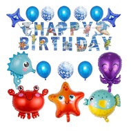 16pcs Cartoon Ocean Balloon Set Ocean Theme Shark Octopus Foil Balloon Shark Banner Beach Baby Birthday Party Decoration