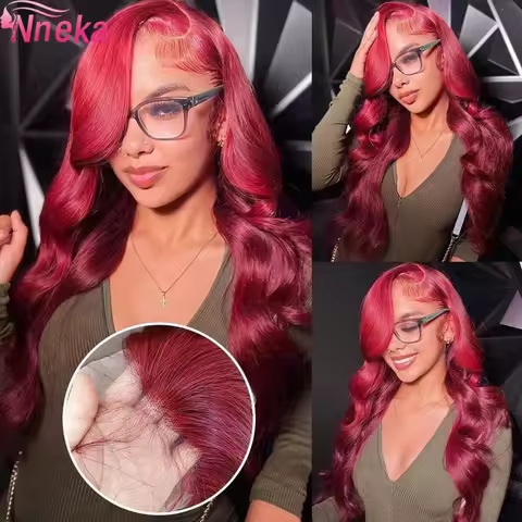 99J Burgundy Lace Frontal Wig Body Wave Lace Front Wig 13x6 HD Transparent Lace Frontal Wig Human Ha