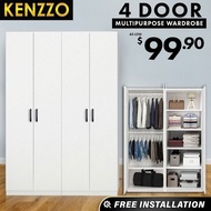 FREE DELIVERY & INSTALLATION !! KENZZO: 4 Door Multifunctional Wooden Wardrobe/ Wardrobe Cabinet/Sma