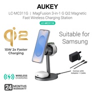 Aukey LC-MC311G MagFusion 3-in-1 G Qi2 Magnetic Fast Wireless Charging Station for Samsung (24 Month