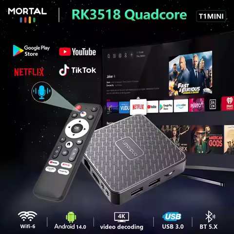 Mortal TV Box Android 14 T1Mini RockChip 3518 Voice Remote Quad Core HDR10 4K BT5.X USB3.0 Netflix 2