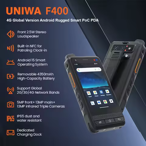 UNIWA Zello POC Walkie Talkie Global 4G Rugged PDA F400 Android 15 4 Inch 4GB+64GB 2.5W Big Speaker 