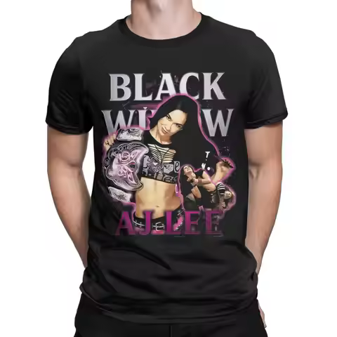Novelty AJ Lee Black Widow Pose T-Shirt Men Round Collar Cotton T Shirt Short Sleeve Tees Unique Top