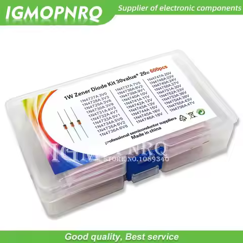 600pcs 3V-47V Diode Kit 1W Zener Voltage Regulator 39V 30V 27V 24V 22V 20V 18V 16V 13V 12V 10V Zener