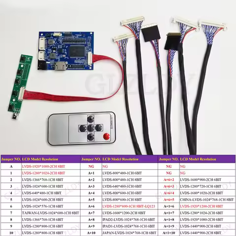 30 programms mini LCD driver board HDMI to LVDS jump cap program +6pcs lvds cable kit 30P 40P 1/2CH 