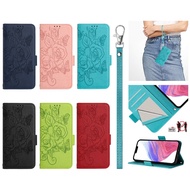 leather Flip Case for Samsung Galaxy S25 S24 Plus Ultra Edge FE Card slot wallet with rose pattern P