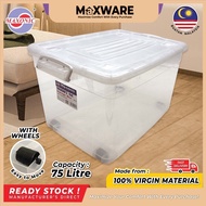 Maxware 75L Clear Storage Box Container Organizer