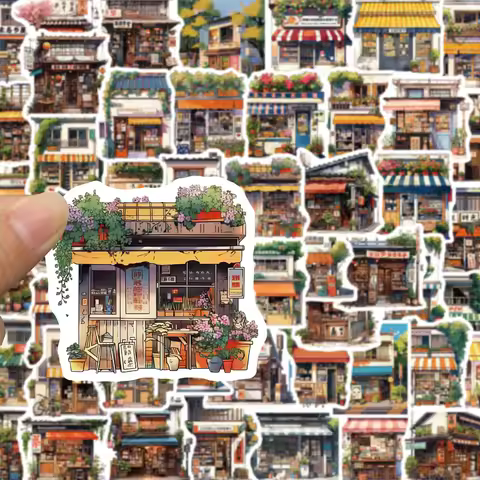10/30/55pcs Vintage Japanese Convenience Store Anime Stickers Cartoon Street Side Shop Decals Water 
