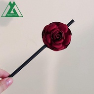 FORBETTER Wooden Hair Stick, Hair Sticks for Buns Wine Red Hanfu Hairpin, Antique Simulated Flowers Chinese Style Hair Accessories Rose Flower Hair Clip Hanfu Accessories