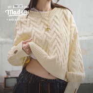 MADEN brand Tooling Style 2024 Autumn New Academy Aramco Vintage Twist knit Casual long sleeved insi