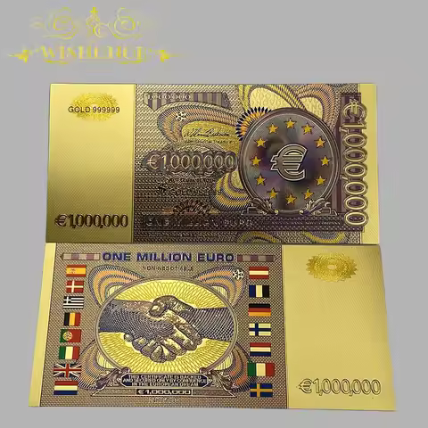 10Pcs/Lot Nice Color Euro Banknote 5 10 20 50 100 200 500 1000 1 Million Banknote in 24k Gold Plated
