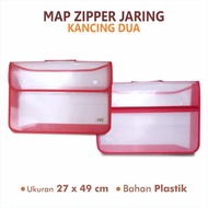 Map Plastik / Map File / Map Zipper Jaring Resleting Kancing Dua Map