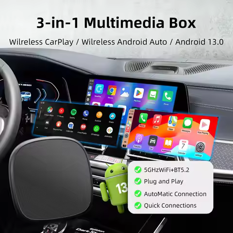 2026 Smart AI Android Box 3-in-1 Wireless CarPlay Android Auto Android 14 System Qualcomm Octa 8Core