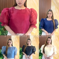 Modern Kimona Croptop Puff Sleeve With Garter Back Ribbon