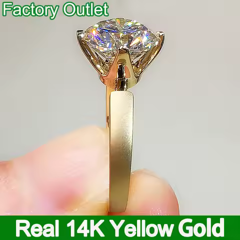 Customized 14K Yellow Gold Ring Women Engagement Anniversary Wedding Ring Frosted Round Moissanite D