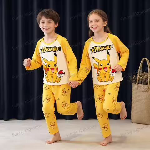 Cartoon Pijamas for Kids 3 to 5 7 9 11 13 Years Clothing Sets Boys Home Wear Girls Full Sleeve Pikac