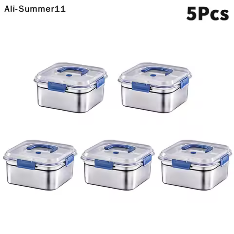 【S11】1/3/5Pcs Stainless Steel Food Storage Box with lid Large Capacity Lunch Box Refrigerator Fresh-