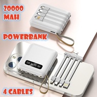 Mini and high capacity 20000 mAh Powerbank built in 4 types cable Mirror led light best gift