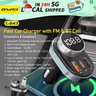 SG Local - Awei Bluetooth V5.0 FM Transmitter 30W USB-A+USB-C Car Charger LED Display HiFi Adapter