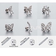 1 Piece Butterfly Shape Cartilage Earring Stud Helix Piercing 20Gauge Silver Color Flat Head