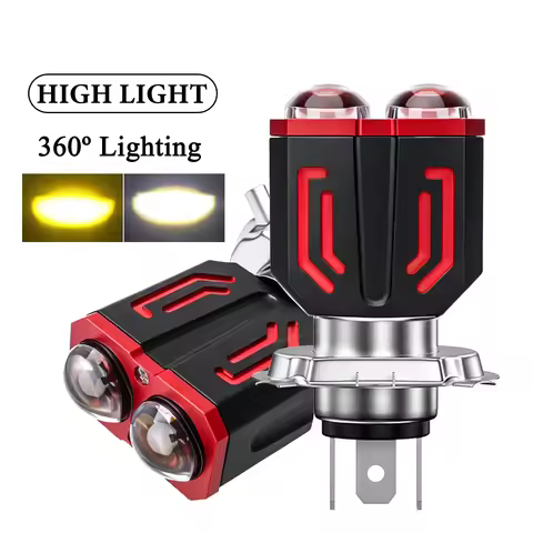 1Pc H4 BA20D H6 LED Bulb Motorcycle Headlight Bulb CSP Projector 2Lens White Yellow Hi low Beam Lamp