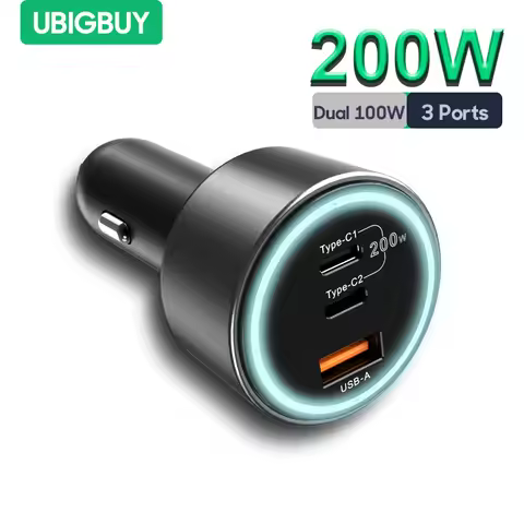 200W USB C Car Charger Adapter 3 Ports Type C Car Charger PD 100W +PD 100W Fast Charging for iPhone 