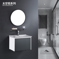 S-6💝Small Apartment Simple Space All-Aluminum Bathroom Cabinet round Mirror Storage Cabinet Ceramic Size Side Door5060cm