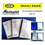 MASTERPRINT A5 3SUBJECT / 5 SUBJECT / 10 SUBJECT NOTEBOOK/ NOTEBOOK WITH INDEX DIVIDER
