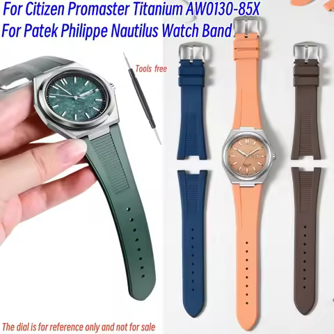 Fluoro Rubber Strap Fit for Citizen Promaster Titanium AW0130-85X Patek Philippe Nautilus Watch with