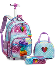 【Ready Stock】 © ] ﹣ K19 17 inch school trolley backpack bag school rolling bag for girls school wheeled backpack lunch bag set schoolbag with wheels