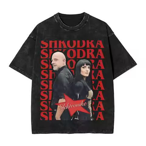 Shkodra Elektronike Zjerm Eurovision 2025 Albania Merch Washed T Shirt Streetwear Hip Hop T-Shirts T