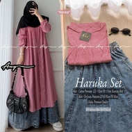 Haruka Set by Any Long Tunic Jeans Skirt Set