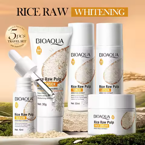 Rice Puree Skin Care Set Whitening Brighten Hydrating Moisturize Soothing Facial Cleanser+Toner+Esse