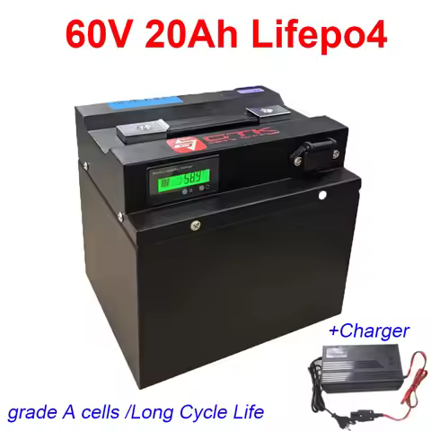 Rechargeable 60V 20ah Lifepo4 lithium battery pack with BMS 20S for scooter bike Tricycle Solar Back