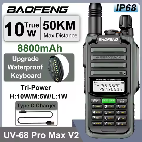 Baofeng UV-68 Pro Max V2 10W IP68 Walkie Talkie Waterproof High Power CB Ham Long Range UV-S22 Pro V