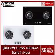 (BULKY) Turbo T882GV Hob. Built In Type. Tempered Glass. 88cm. 2 Burner Hob. With Safety Valve. Available in LPG (Cylinder) and PUB (Town Gas / City Gas / Piped In Gas). Safety Mark. Available in White and Black.