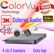 Paket cctv 4 ch hikvision 2 kamera 5mp 3K colorvu audio bluit mic