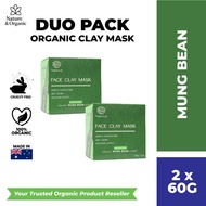 Organic Indian Mung Bean Face Clay Mask (2x60g) by Natureal - Exfoliate Skin & Clogged Pores